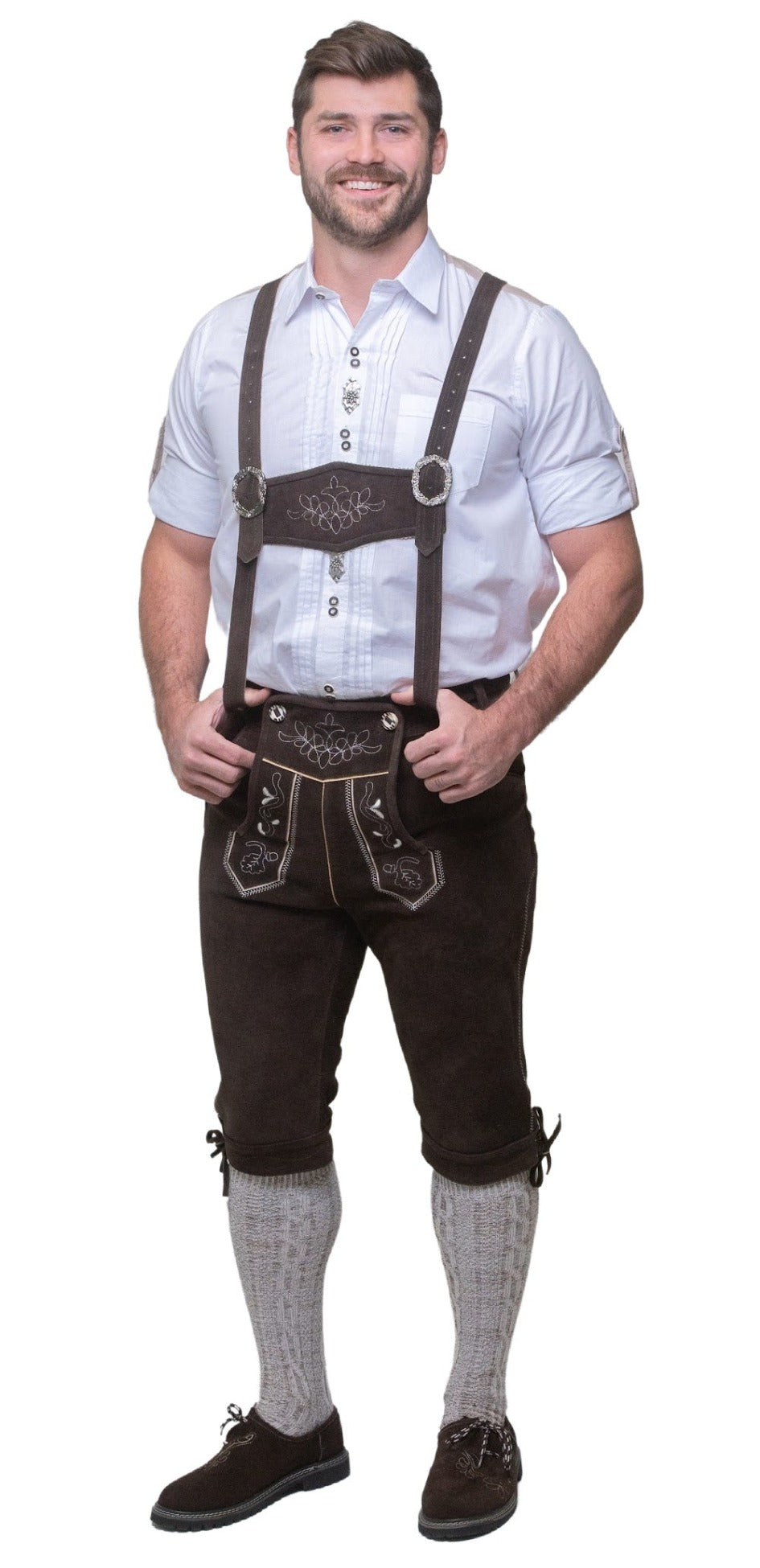 Dirndl Trachten Haus Brown Leather Lederhosen Pants - Bundhosen for Men 40