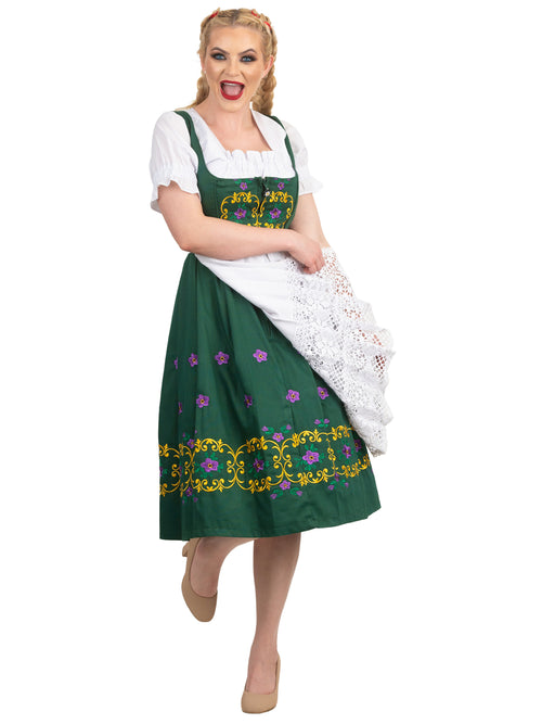 Oktoberfest Elegance: High-Quality Long Green German Dress for Women, 3 Piece Set