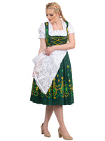 Bavarian Blossoms: Traditional Long Oktoberfest German Dirndl Dress Set, Green with Yellow and Green Embroidery