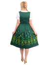Bavarian Blossoms: Traditional Long Oktoberfest German Dirndl Dress Set, Green with Yellow and Green Embroidery