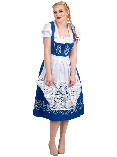 Exclusive Blue Long Dirndl Dress Set: Authentic German Style for Oktoberfest Celebrations
