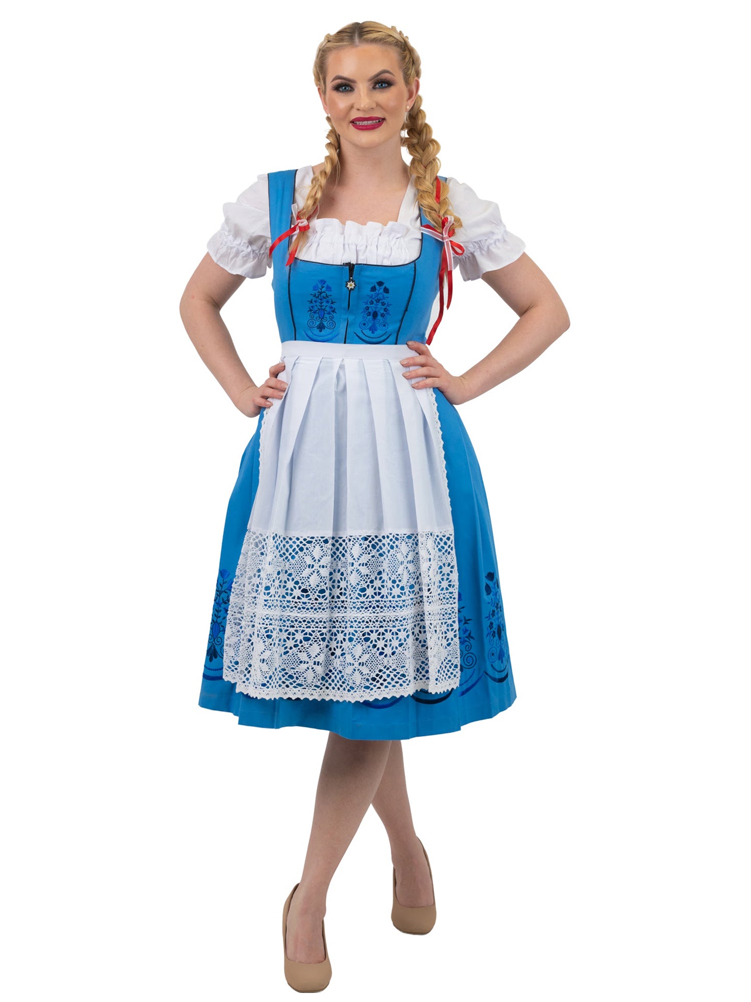Oktoberfest Blues: Light Blue Classic Long Dirndl Dress Set 16