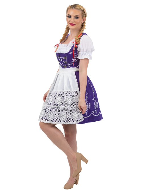 Royal Bavarian: Short Purple German Dirndl Dress Set, Authentic Oktoberfest Dress