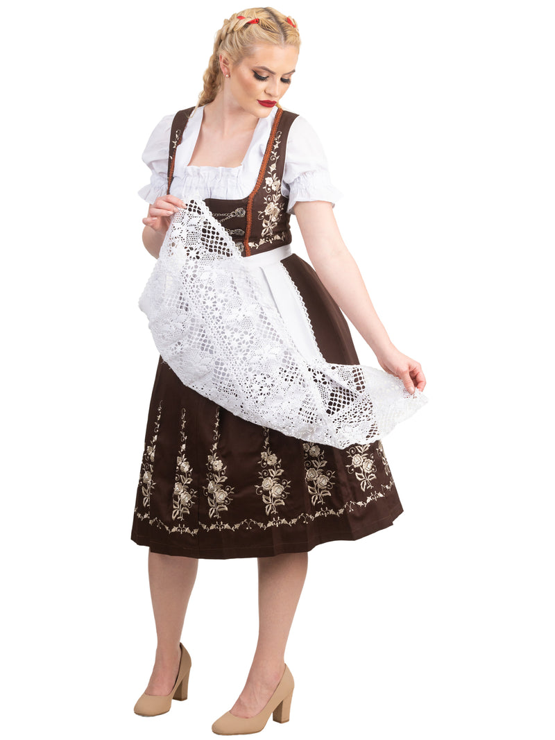Bavarian Elegance in Brown: Traditional Long Brown German Dirndl Dress Set