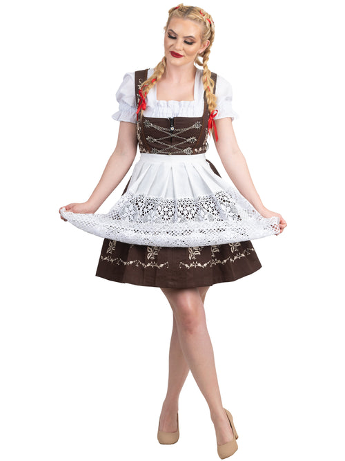 Bavarian Elegance in Brown: Short Brown Oktoberfest Dirndl Dress Set