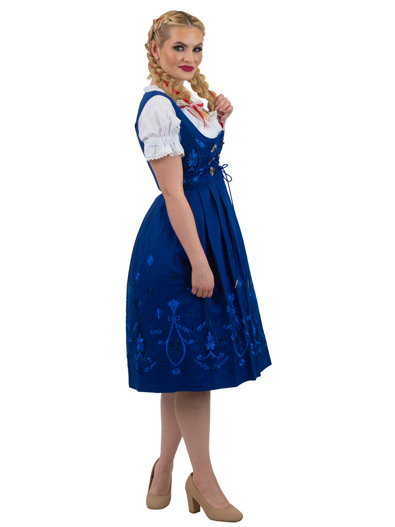 Long Blue Bavarian Bliss: German Oktoberfest Dirndl Dress Set for Bavarian Festivities