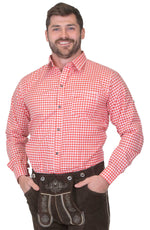 Dirndl Trachten Haus Button-Down Casual Lederhosen Shirt for Men - Red Shirt
