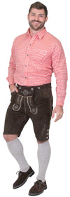 Dirndl Trachten Haus Button-Down Casual Lederhosen Shirt for Men - Red Shirt