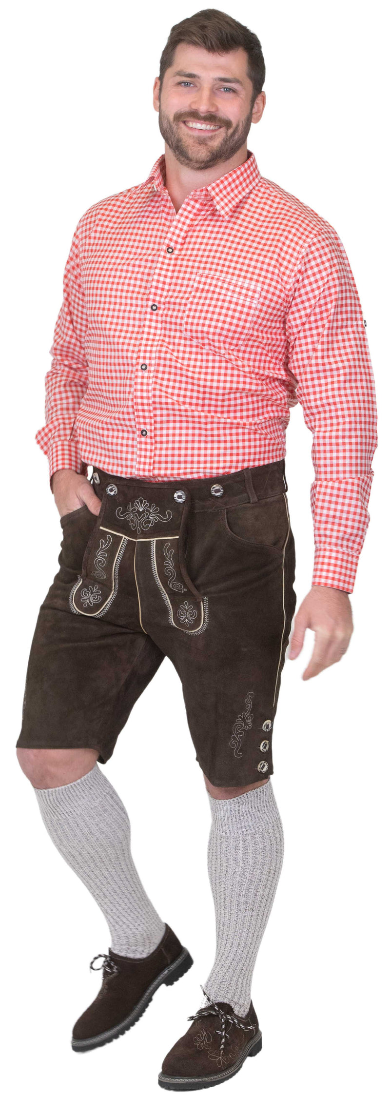 Dirndl Trachten Haus Button-Down Casual Lederhosen Shirt for Men - Red Shirt