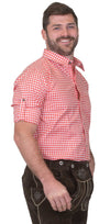 Dirndl Trachten Haus Button-Down Casual Lederhosen Shirt for Men - Red Shirt