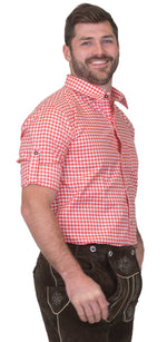 Dirndl Trachten Haus Button-Down Casual Lederhosen Shirt for Men - Red Shirt