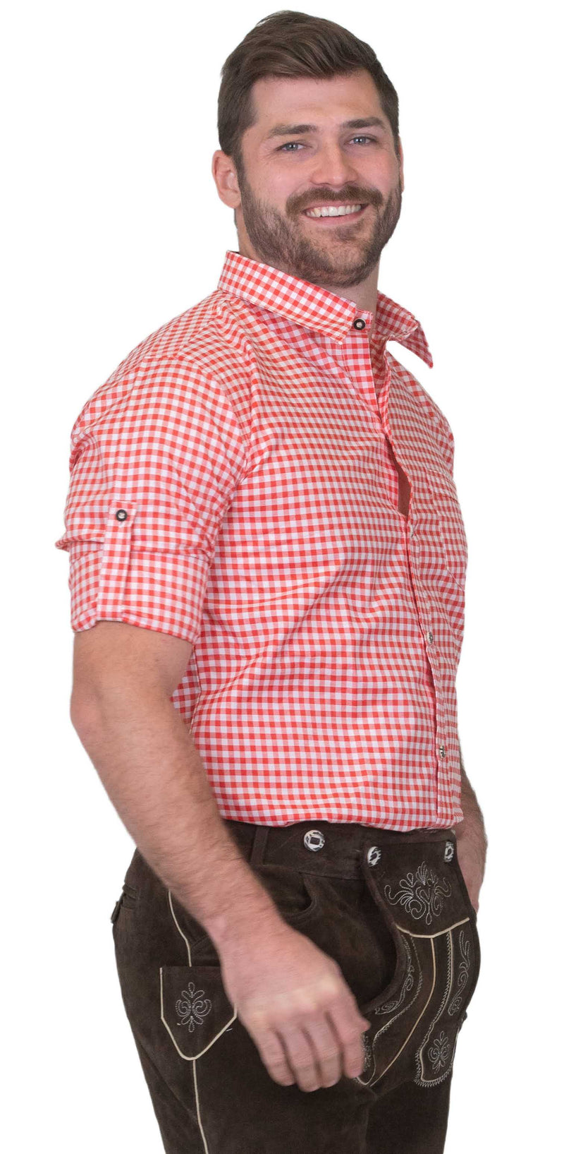 Dirndl Trachten Haus Button-Down Casual Lederhosen Shirt for Men - Red Shirt