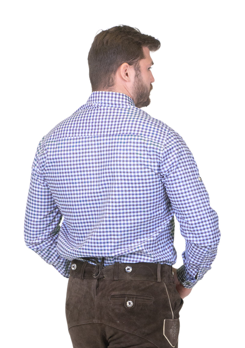 Dirndl Trachten Haus Button-Down Casual Lederhosen Shirt for Men - Blue Shirt