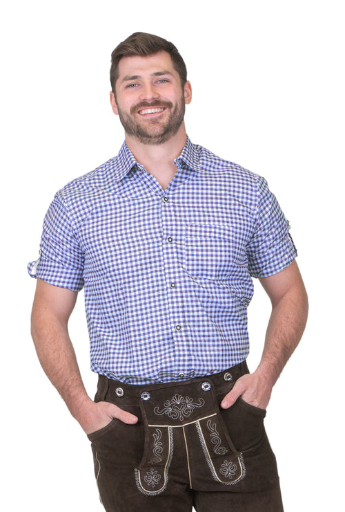 Dirndl Trachten Haus Button-Down Casual Lederhosen Shirt for Men - Blue Shirt