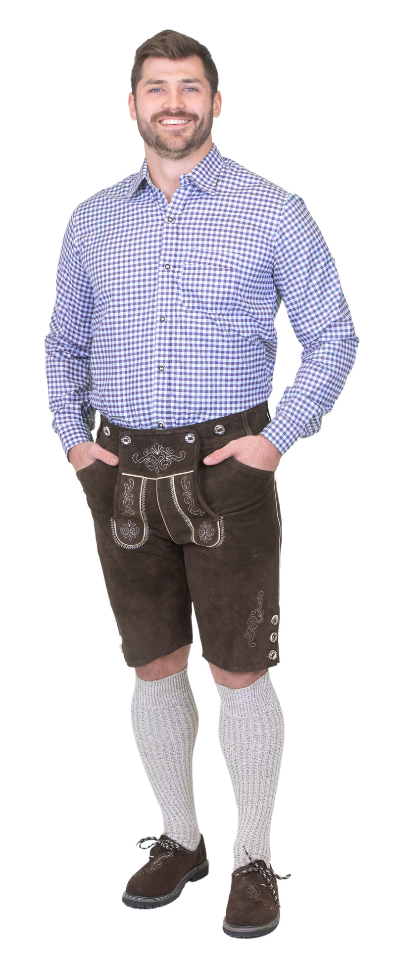 Dirndl Trachten Haus Button-Down Casual Lederhosen Shirt for Men - Blue Shirt
