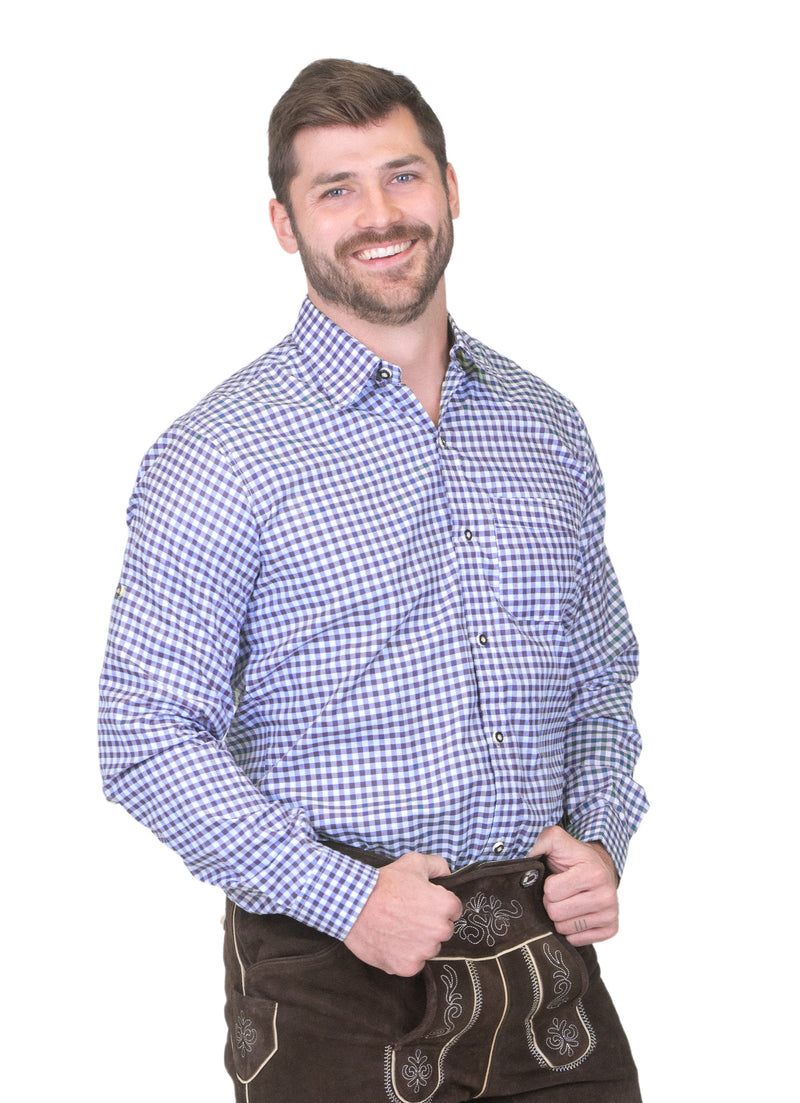 Dirndl Trachten Haus Button-Down Casual Lederhosen Shirt for Men - Blue Shirt