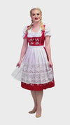 Traditional Red Oktoberfest Dress: 3 Piece Long Dirndl Set