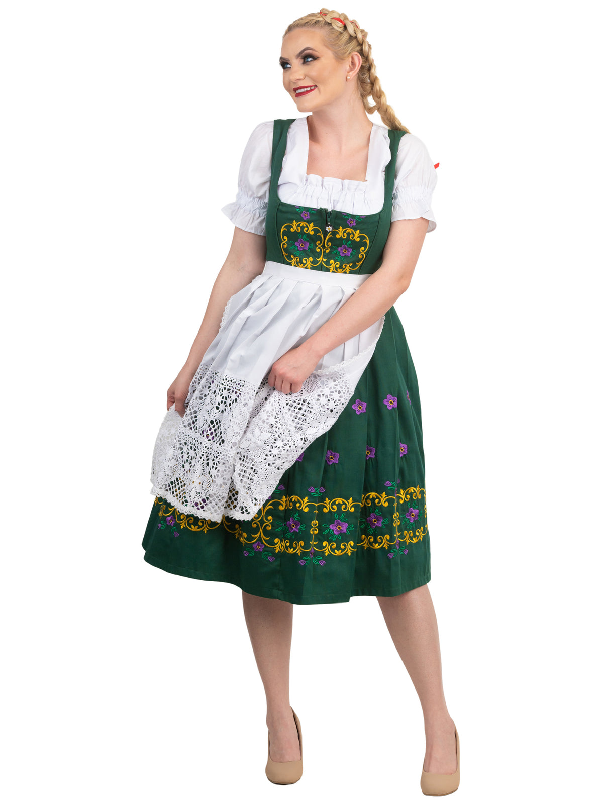 Oktoberfest Elegance: High-Quality Long Green German Dress f for Oktoberfest Bavarian outfit