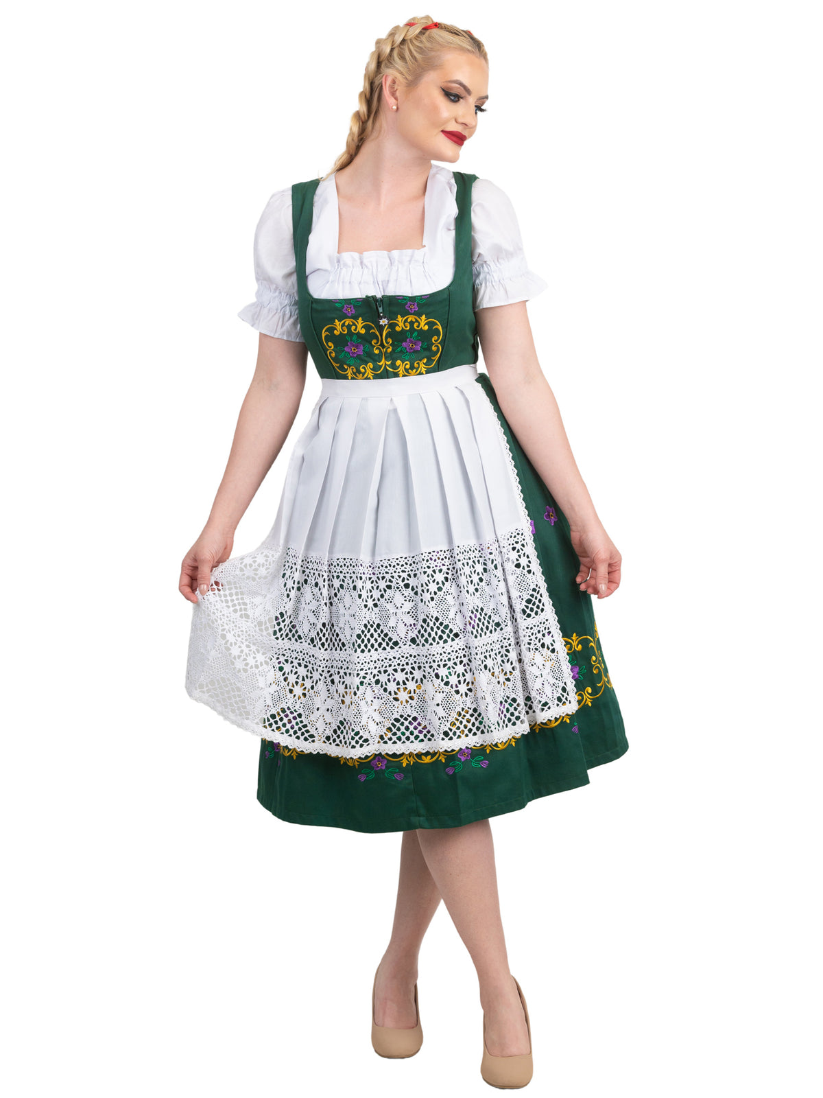 Oktoberfest Elegance: High-Quality Long Green German Dress f for Oktoberfest Bavarian outfit