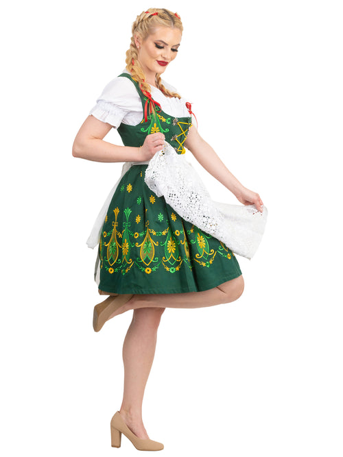 thumbnail image 2 of Edelweiss Creek German Dirndl Dress Set With Embroidery - Includes Crop Top & Apron (Green, Sizes 2-18) 2 of 3