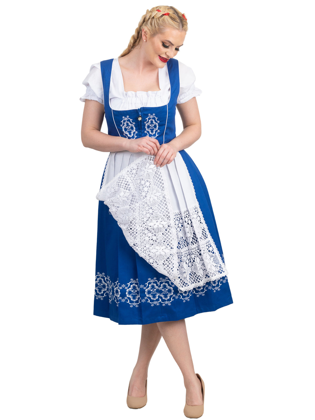 Exclusive Blue Long Dirndl Dress Set: For Authentic German Oktoberfest Celebrations
