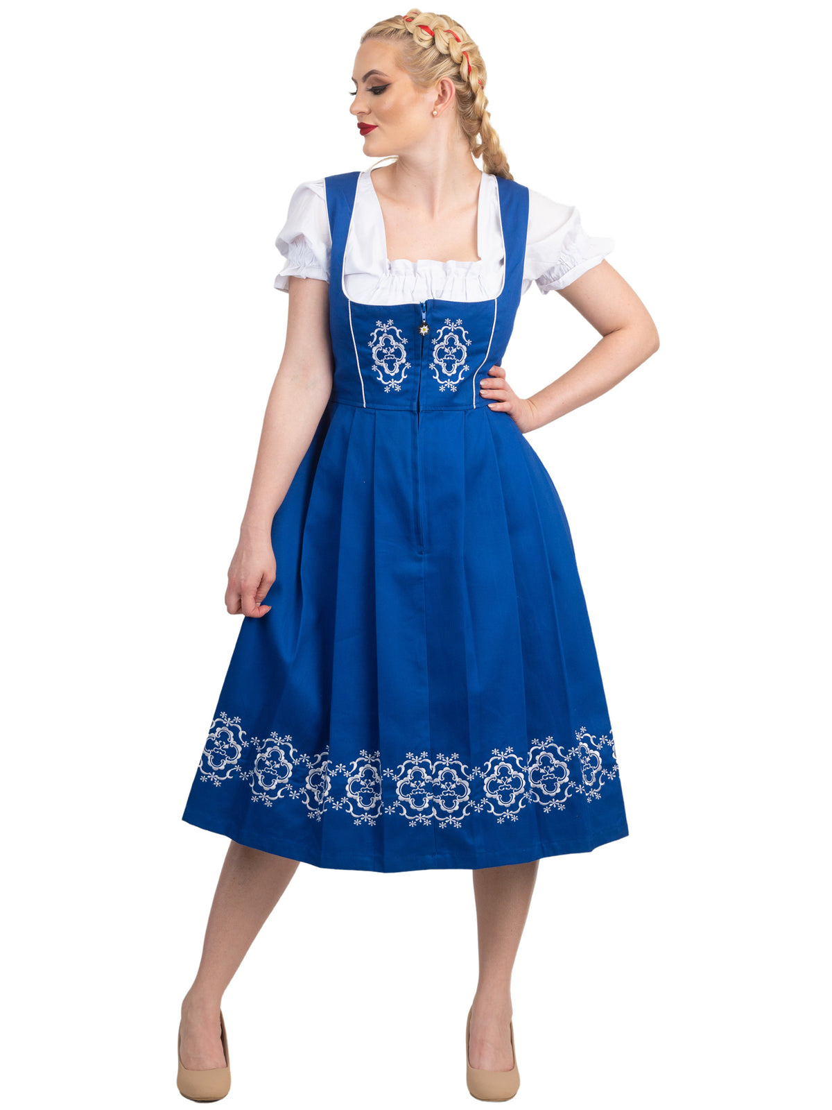 Exclusive Blue Long Dirndl Dress Set: For Authentic German Oktoberfest Celebrations