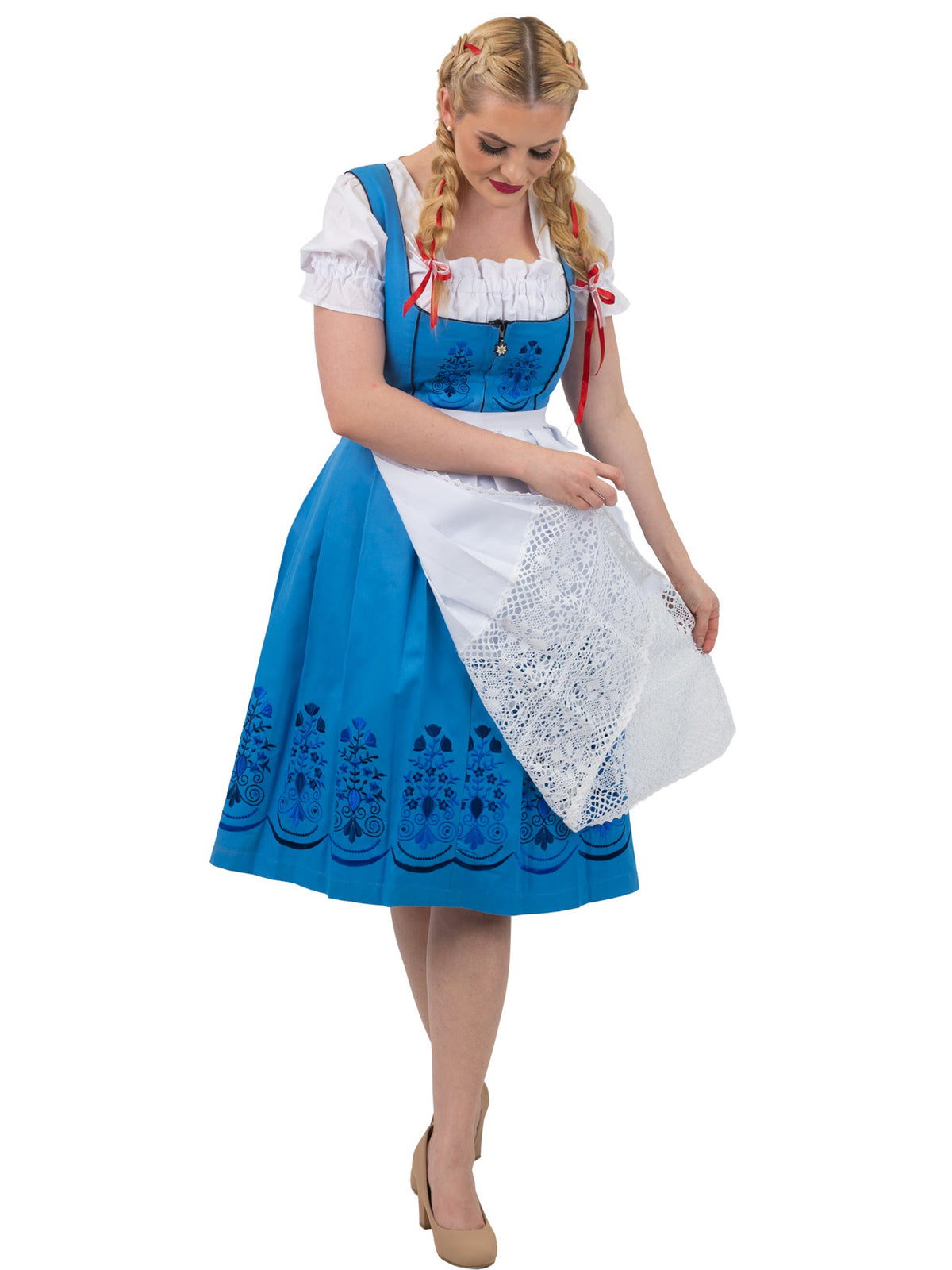 Oktoberfest Blues: Light Blue Classic Long Dirndl Dress Set 16