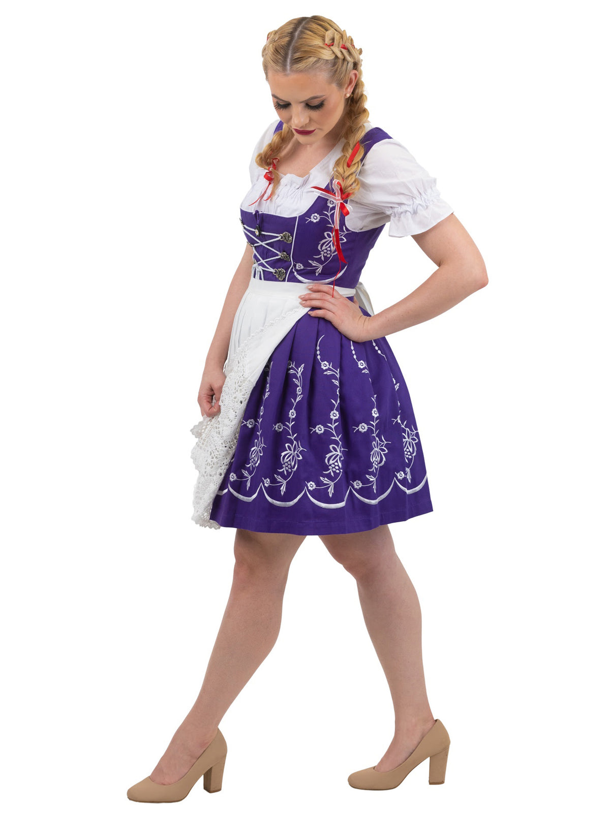 Royal Bavarian: Short Purple German Dirndl Dress Set, Authentic Oktoberfest Dress