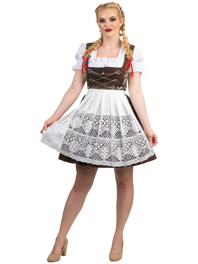 Bavarian Elegance in Brown: Short Brown Oktoberfest Dirndl Dress Set