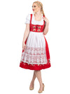 Traditional Red Oktoberfest Dress: 3 Piece Long Dirndl Set