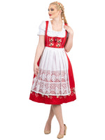 Traditional Red Oktoberfest Dress: 3 Piece Long Dirndl Set