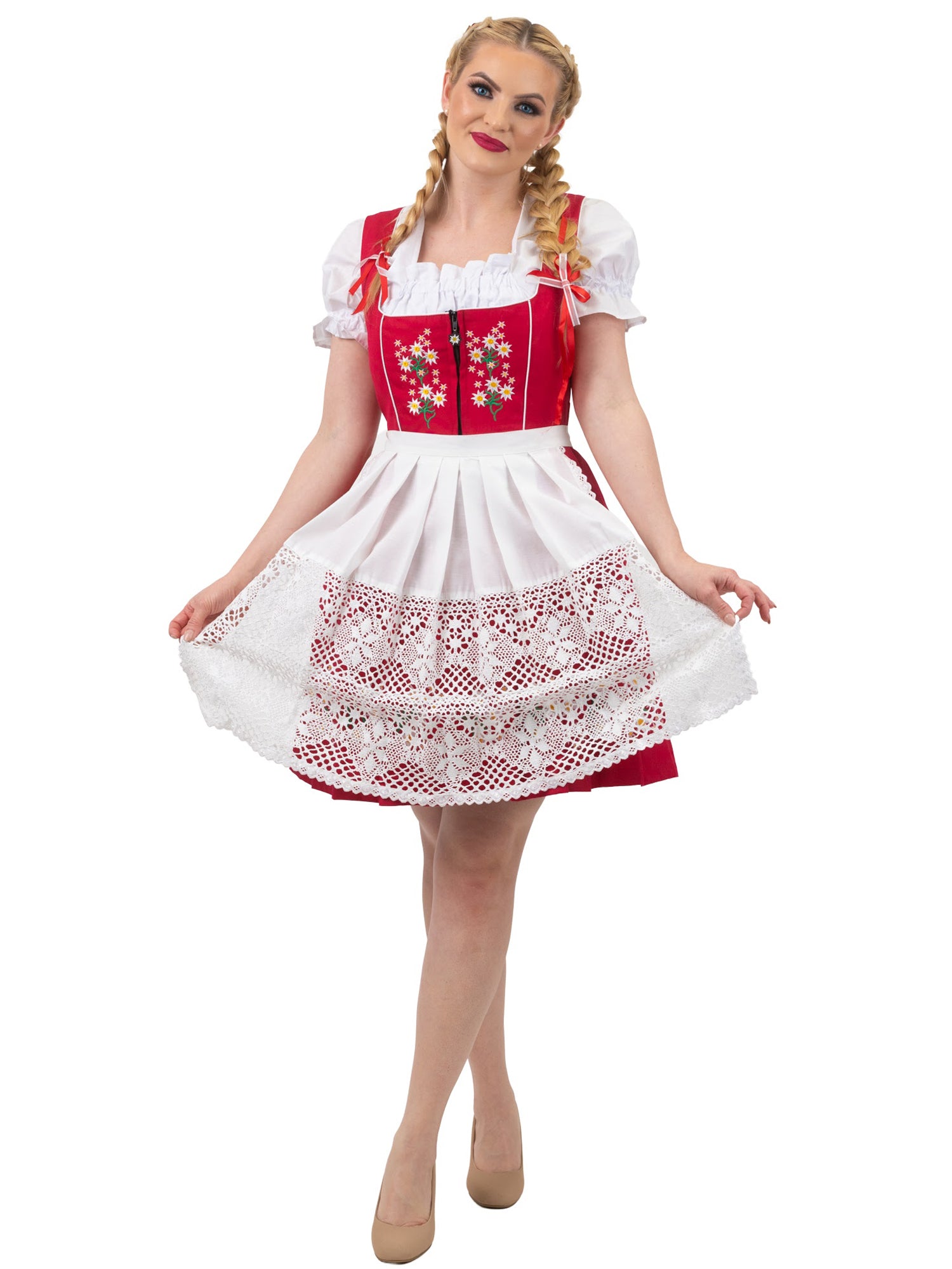 women's oktoberfest dress Traditional Red Oktoberfest Dress: 3 Piece Short German Dirndl Dress Set 14