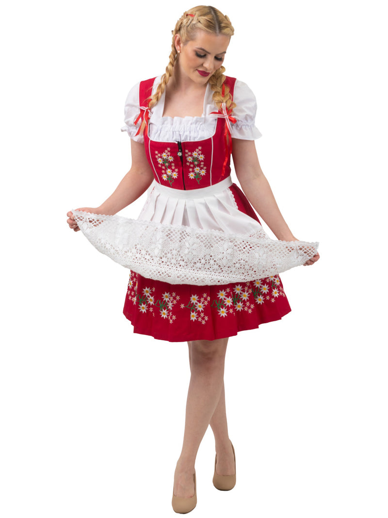 Traditional Red Oktoberfest Dress: 3 Piece Short German Dirndl Dress Set 24 Traditional Red Oktoberfest Dress: 3 Piece Short German Dirndl Dress Set 24
