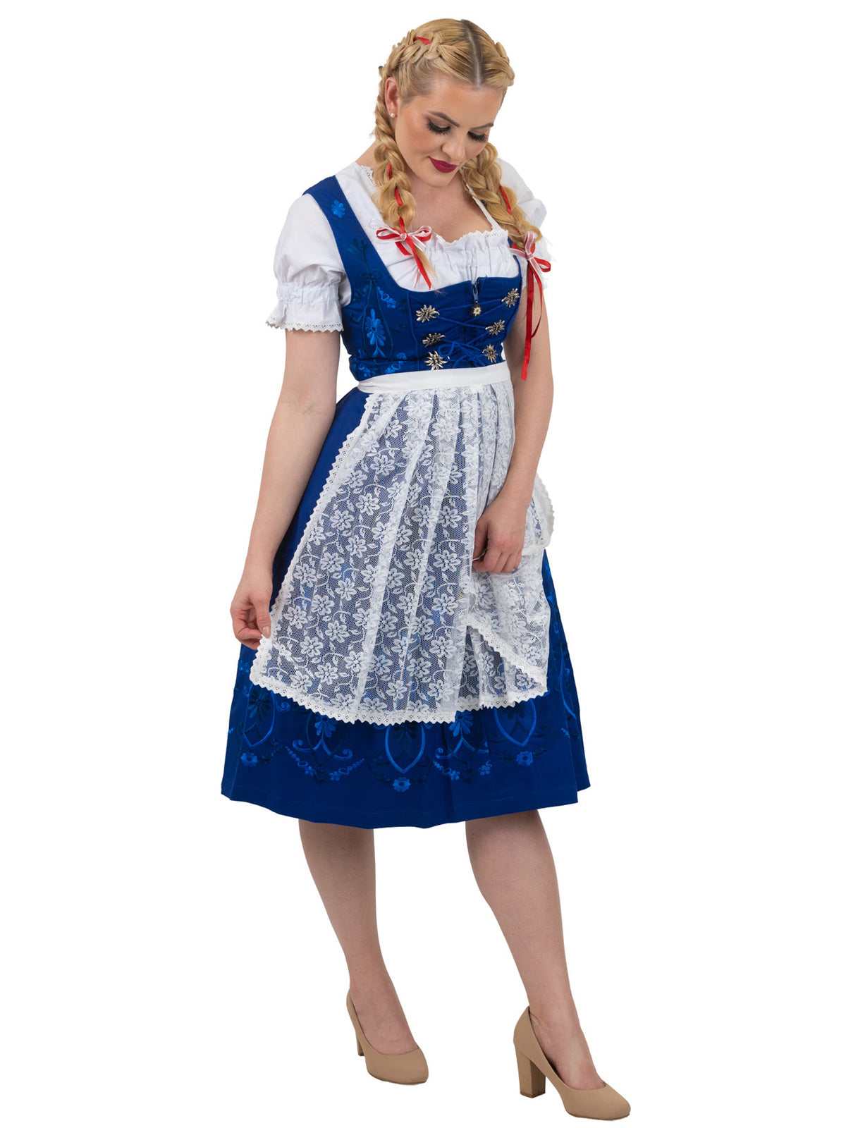 Long Blue Bavarian Bliss: German Oktoberfest Dirndl Dress Set for Bavarian Festivities