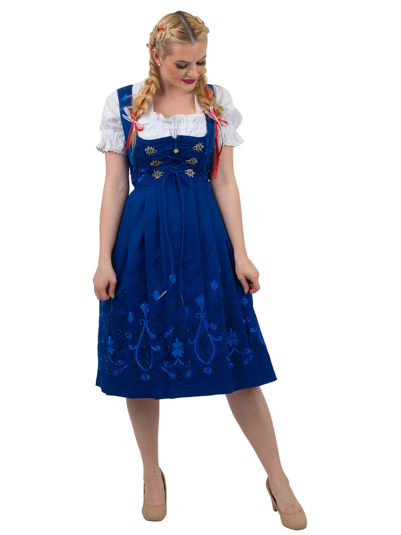 Long Blue Bavarian Bliss: German Oktoberfest Dirndl Dress Set for Bavarian Festivities